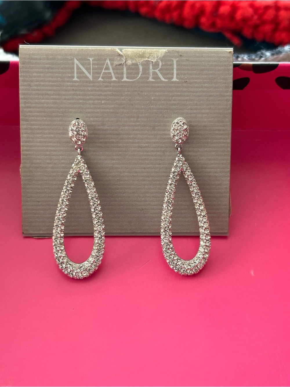 Nadri Silver Crystal Open Teardrop Dangle Earrings